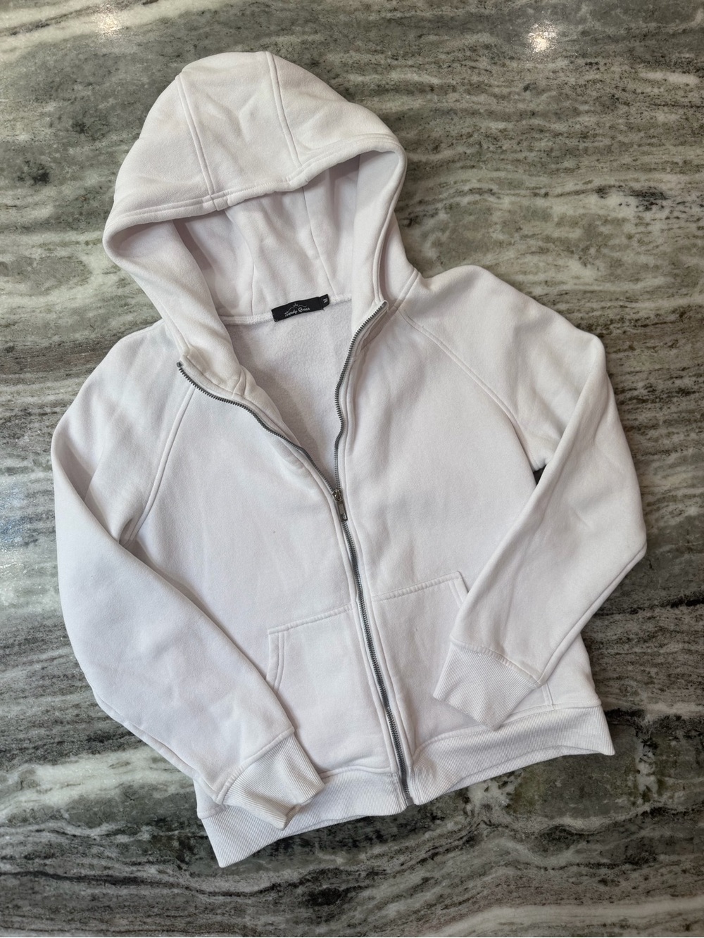 Trendy Queen White Zip-Up Hoodie
Size Medium